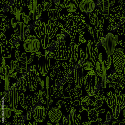 Vector cactus seamless pattern. Hand drawn doodle cacti background