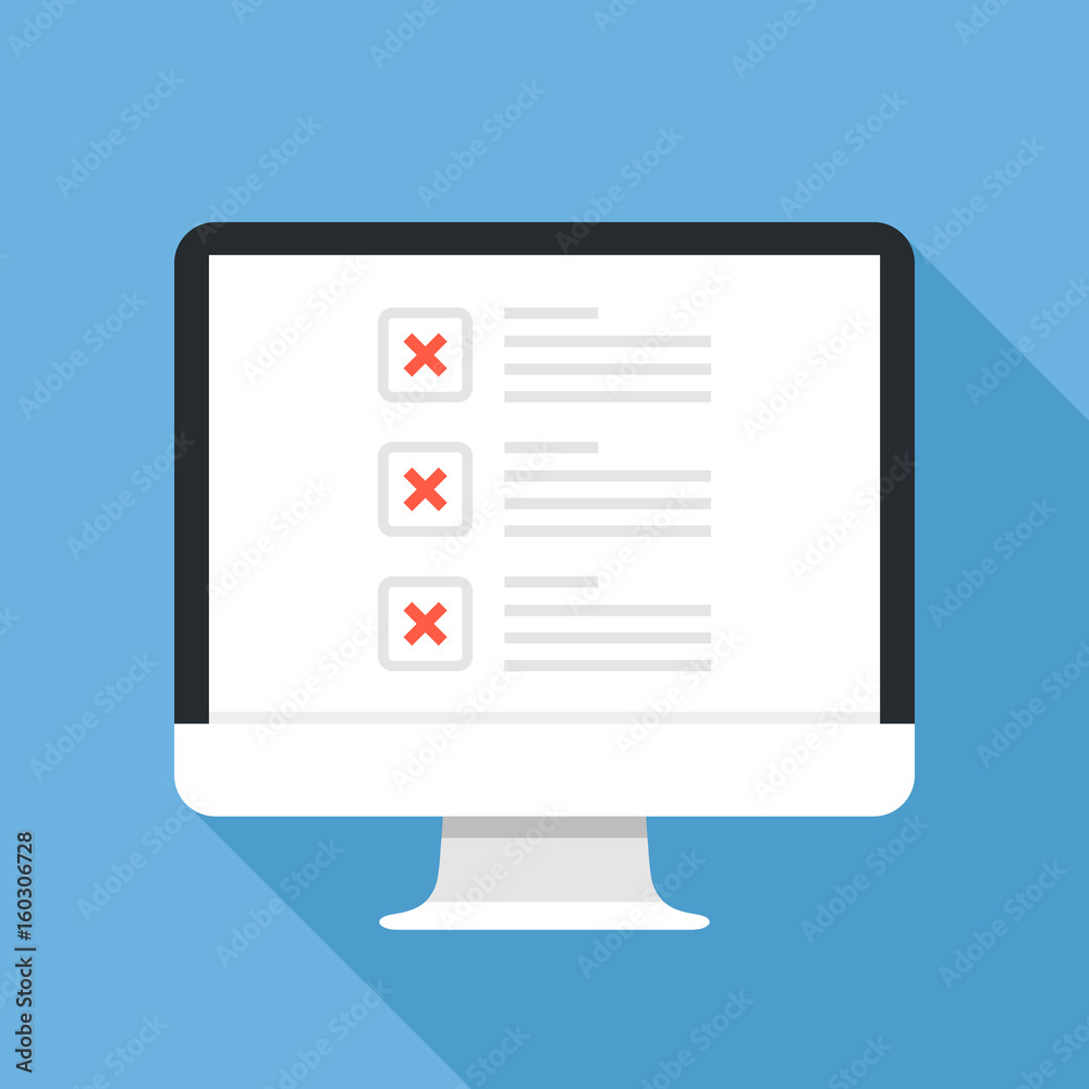 Checkboxes on computer screen. Checkboxes and red x marks. Modern concept for web banners, web sites, infographics. Creative flat design vector illustration Checkboxes on computer screen. Checkboxes and red x marks. Modern concept for web banners, web sites, infographics. Creative flat design vector illustration