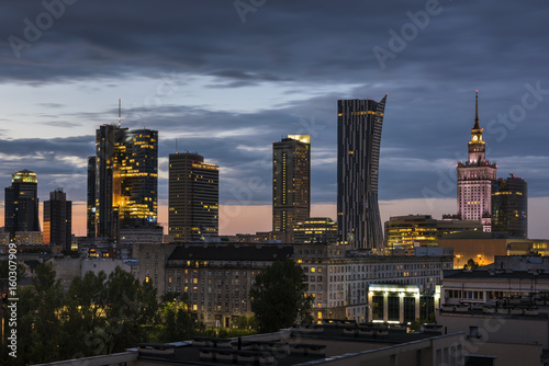Warsaw city downtown at night