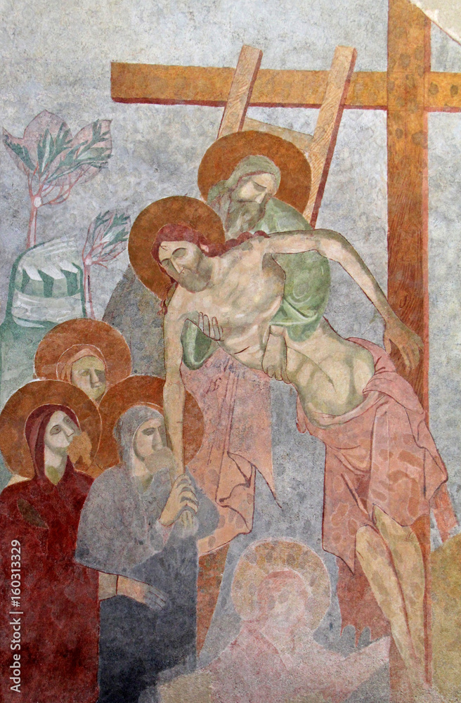 Cristo deposto dalla croce; affresco nella chiesa di Sant'Antonio a Orosei (Nuoro, Sardegna)