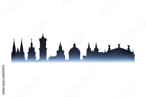Obraz na plátně Cityline of Lviv old city isolated on white