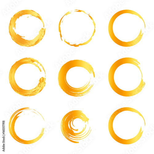 Isolated abstract round shape orange color logo collection, sun logotype set, geometric circles vector illustration