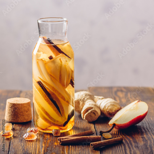 фотографія Bottle of Water with Pear, Cinnamon, Ginger and Sugar.