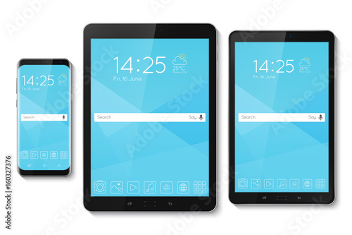 Popular top model of modern frameless smartphone and tablet. Tec