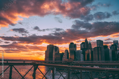Sunset NY Skyline from Brooklyn Bridge