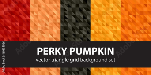 Triangle pattern set Perky Pumpkin. Vector seamless geometric backgrounds