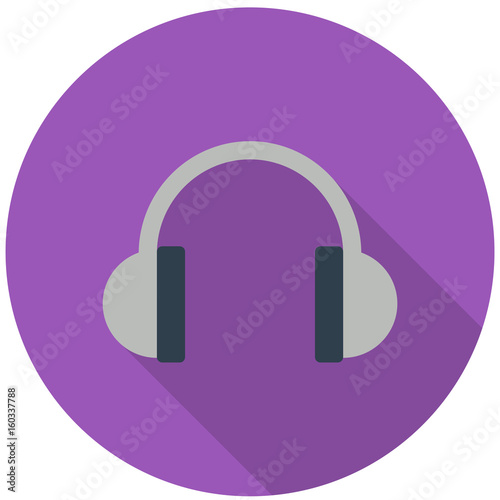 headphones in flat style icon with shadow. Vector illustration.