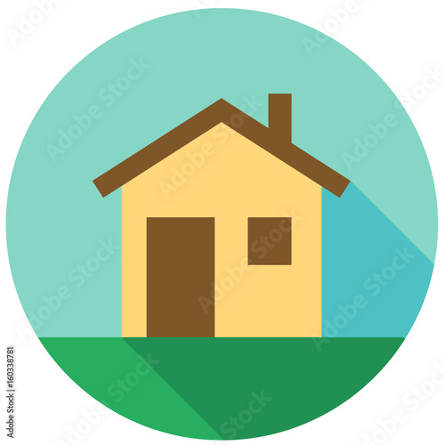 House in flat style icon with shadow. Vector illustration.