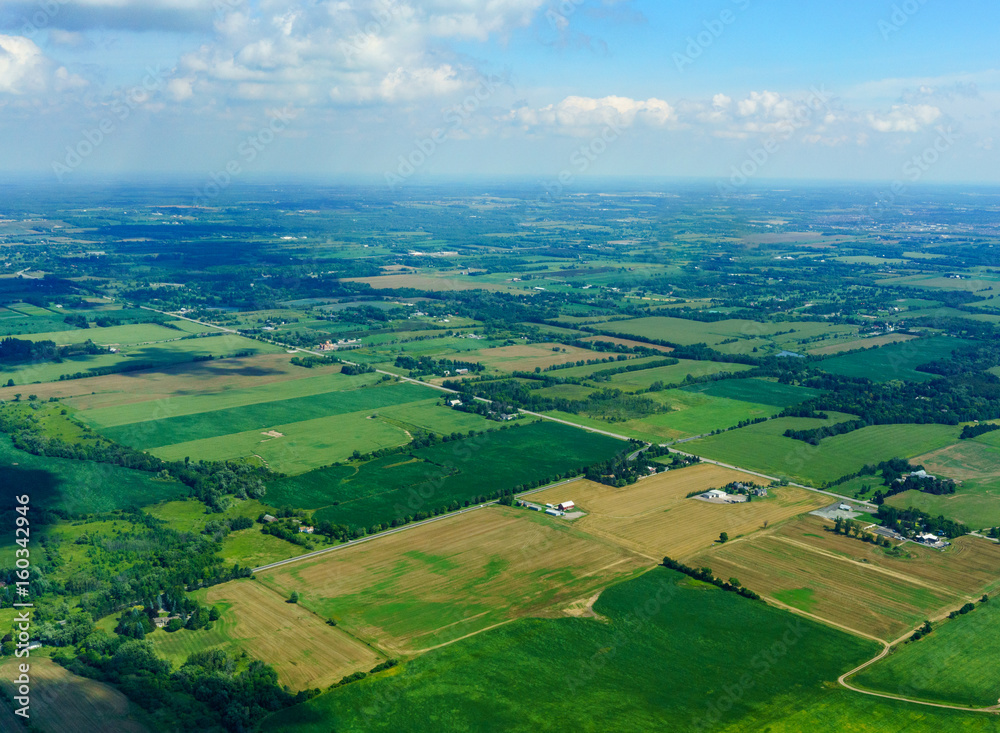 Aerial view at day of agricultural land in Toronto, Ontario, Canada.