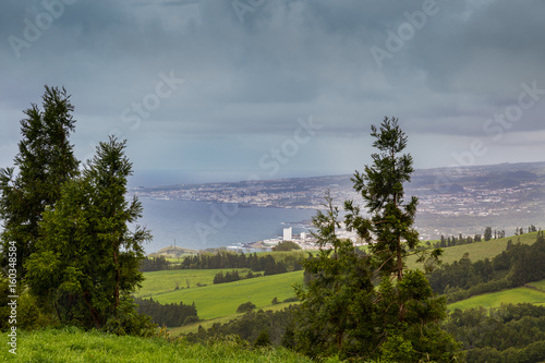 Still green hills on Sao Miguel Island.