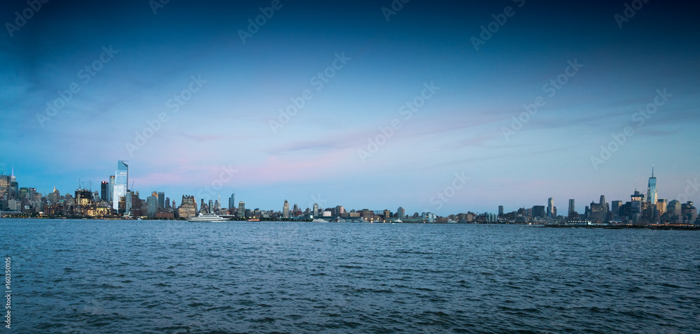 View of New York city across the water, New York, USA.