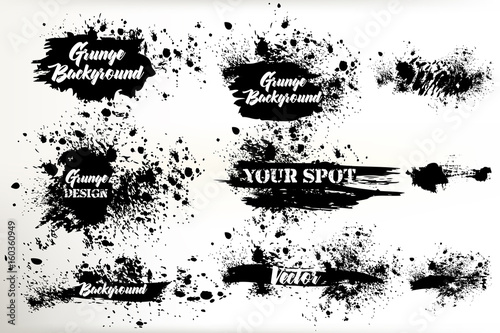 Collection of vector grunge ink spots for design. Shabby and inked background...