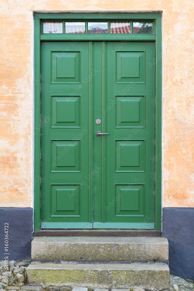 Old green wooden double-door, Denmark