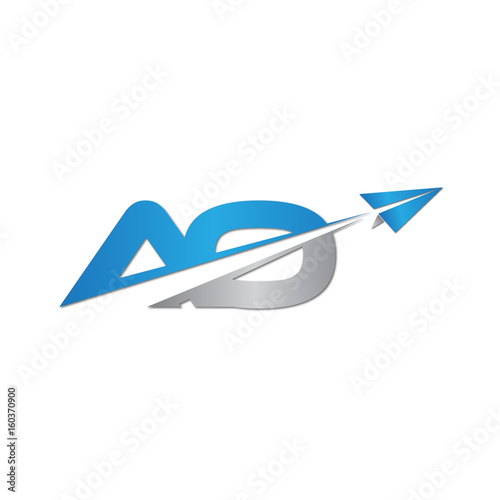 initial letter AO logo origami paper plane