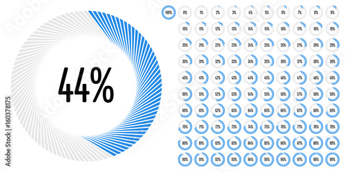 Set of circle percentage diagrams from 0 to 100 ready-to-use for web design, user interface (UI) or infographic - indicator with blue