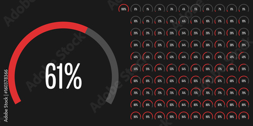 Set of circular sector percentage diagrams from 0 to 100 ready-to-use for web design, user interface (UI) or infographic - indicator with red