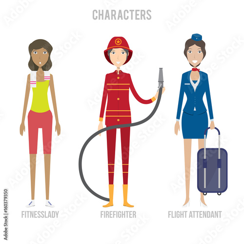 Character Set include fitnesslady, firefighter and flight attendant