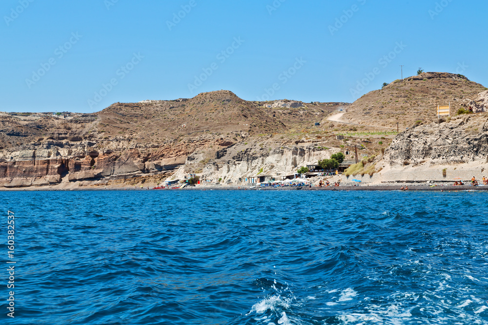 hill and rocks on   santorini island