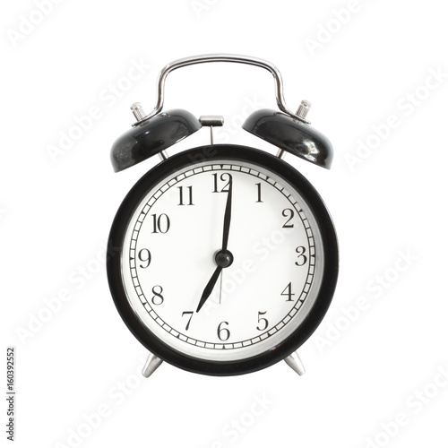 Alarm clock isolated. Alarm clock setting at 7 AM or PM.