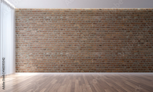 The 3D rendering interior scene design of Empty room and red brick wall texture