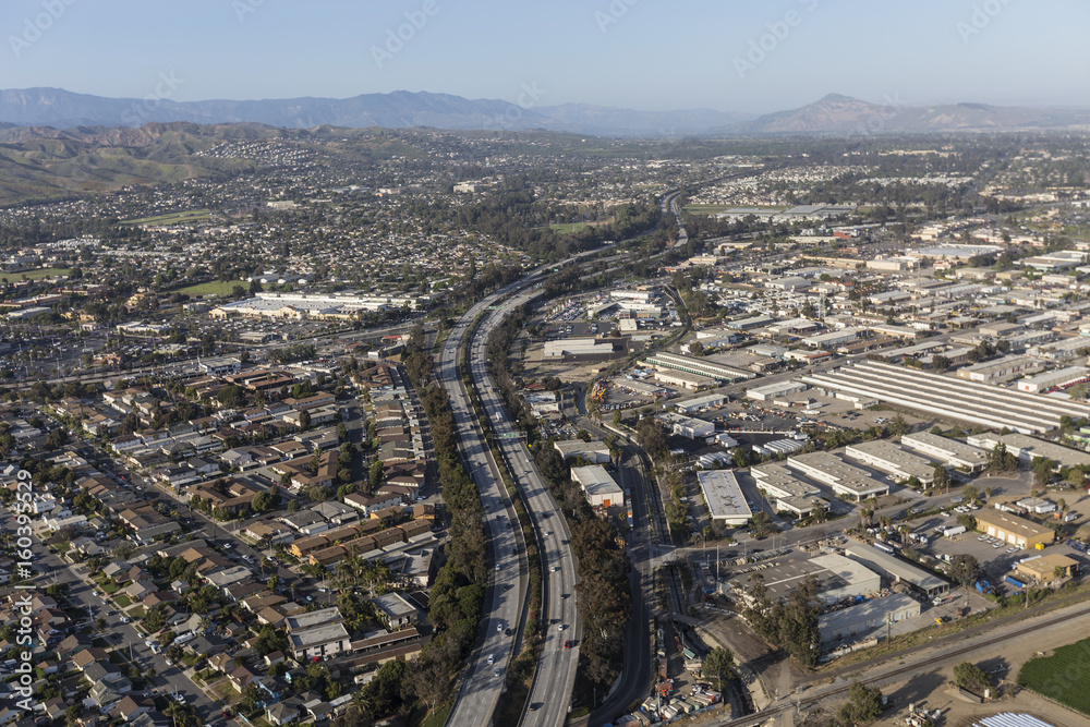 Aerial view of the 101 Freeway in Ventura, California.