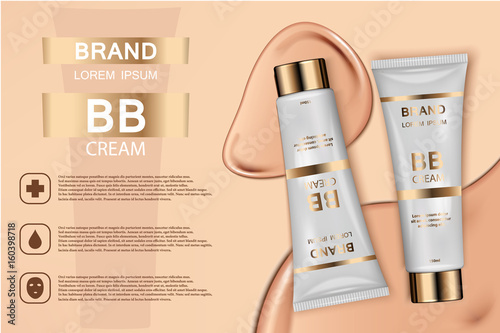 Skin toner cosmetic products ad. Vector 3d illustration. Skin cream bottle template design. Face and body make up tone cream