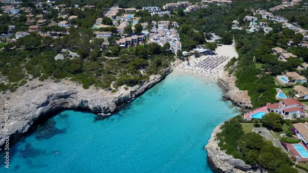 Aerial landscape of the beautiful bay of Cala Anguila with a wonderful turquoise sea, Porto Cristo, Majorca, Spain Aerial landscape of the beautiful bay of Cala Anguila with a wonderful turquoise sea, Porto Cristo, Majorca, Spain
