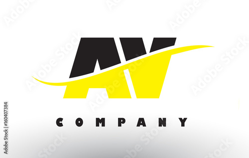 AV A V Black and Yellow Letter Logo with Swoosh.