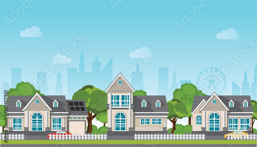 Modern family house with car.