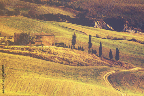 autumn panorama of the most beautiful area in Tuscany  Val d Orcia Valley