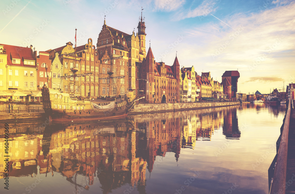 Cityscape of Gdansk in Poland.Vintage color tone