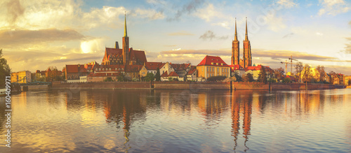 Panoramic image of the historic and representative part of Wroclaw, PolandVintage color tone