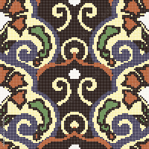 Halftone colorful seamless retro pattern oriental Chinese spiral curve flower leaf