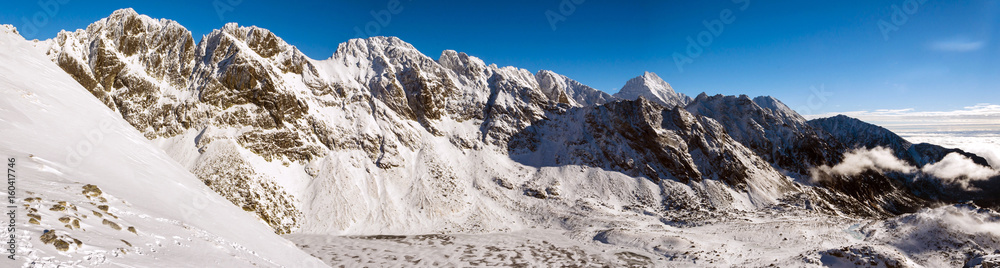 Peaks in the High Tatra mountains in winter.