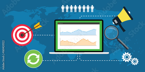 analytics laptop media graph and target seo search engine optimization