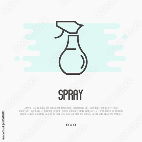 Thin line icon of hand sprayer bottle for hair, housework or cleaning. Simple minimalistic vector illustration.