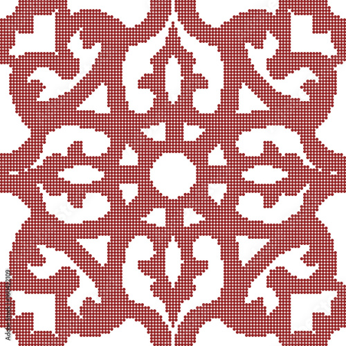 Halftone colorful seamless retro pattern red flower kaleidoscope frame