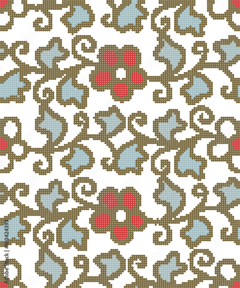 Halftone colorful seamless retro pattern red white spiral curve leaf vine flower Halftone colorful seamless retro pattern red white spiral curve leaf vine flower