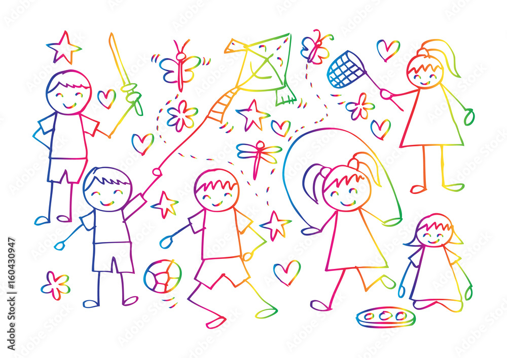 Children playing. Doodle style. Children playing. Doodle style.