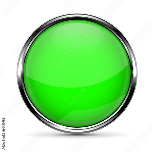 Round green button with metal frame
