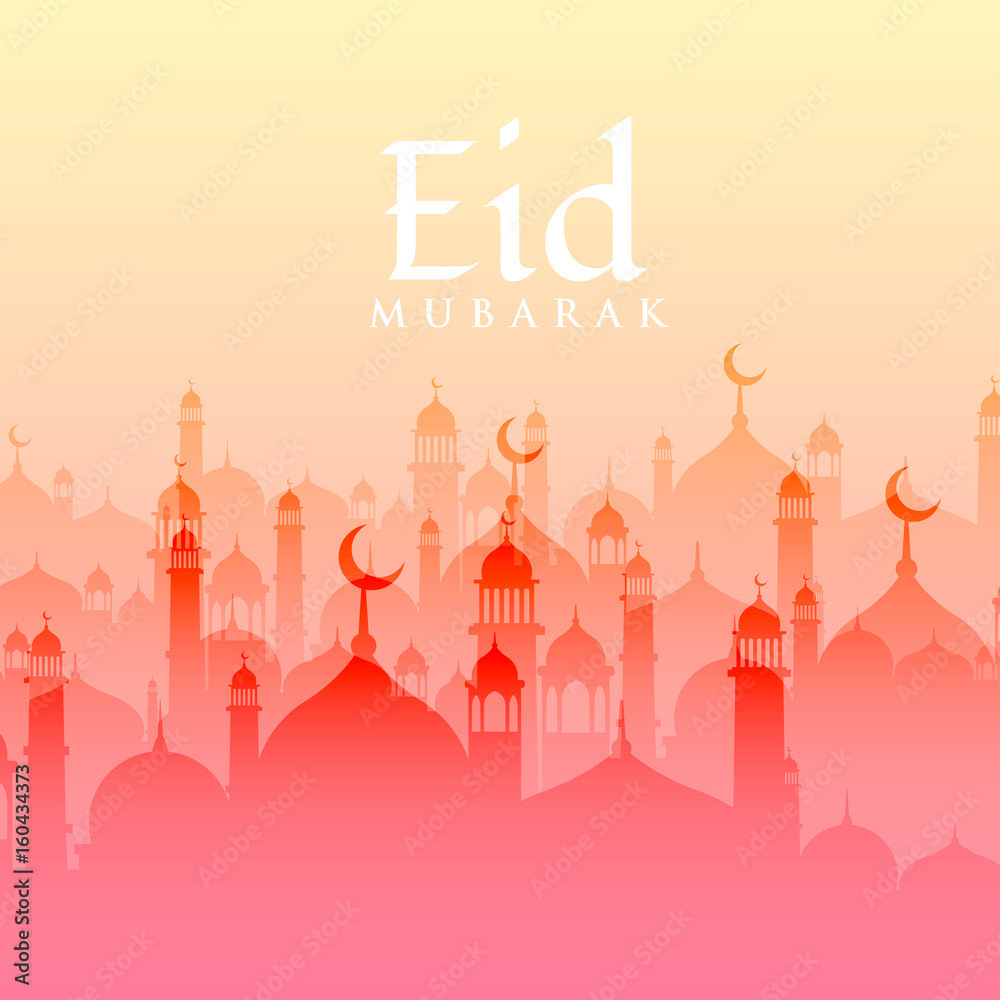 beautiful eid festival background with mosque silhouette