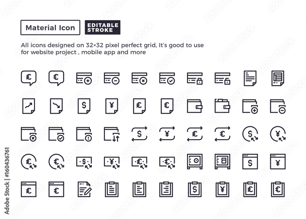 Bank and Finance Icon.Material Outline Icons set for website and mobile app ,Pixel perfect icon, Editable Stroke.