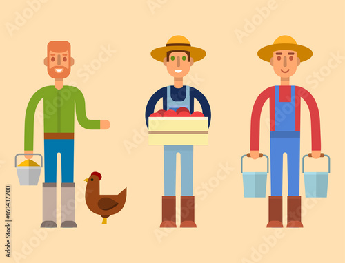 Farmer character man agriculture person profession rural gardener worker people vector illustration.