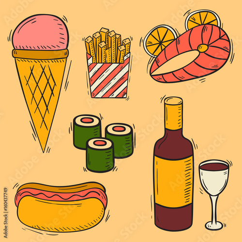 Vector sweet fast food hand drawn restaurant breakfast ice cream design kitchen unhealthy dessert