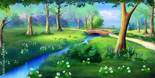 Small Bridge Over the Creek in a Park