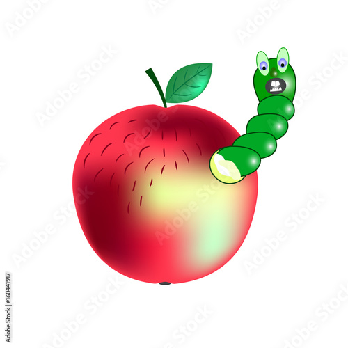 apple worm cartoon vector 