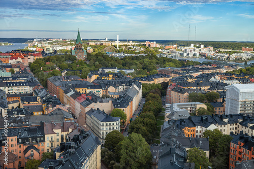 STOCKHOLM, SWEDEN - SEPTEMBER, 16, 2016: Aerial view on central part of city from mall tower