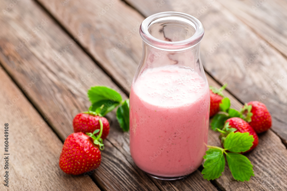 Strawberry yogurt with fresh berries, delicious drink, cocktail Strawberry yogurt with fresh berries, delicious drink, cocktail