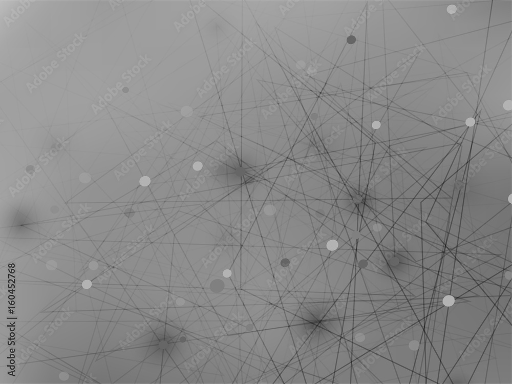 Abstract vector illustration of gray background texture, network connected lines and dots.