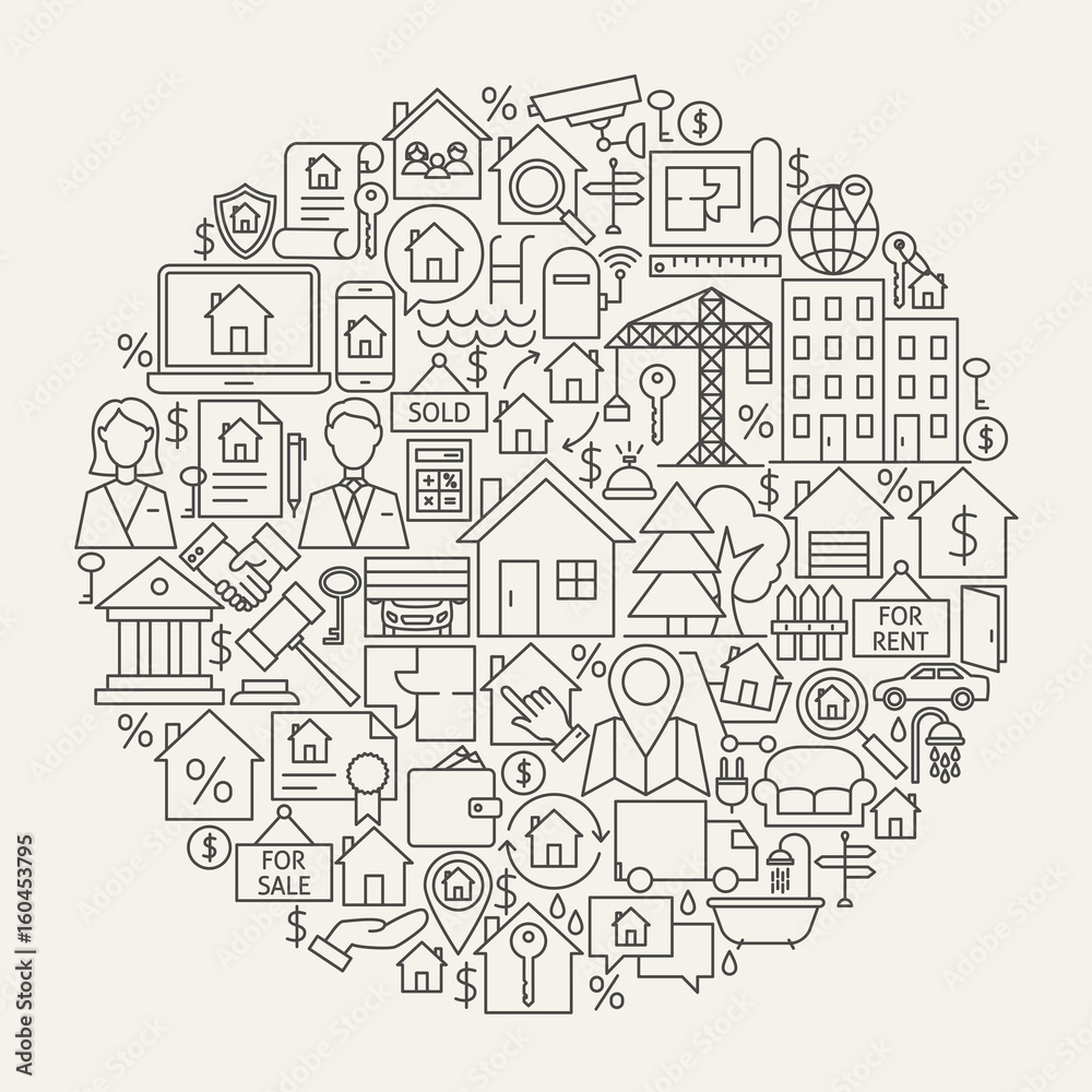 Real Estate Line Icons Circle